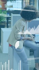 Poster - Animation of data processing over diverse business people working at office