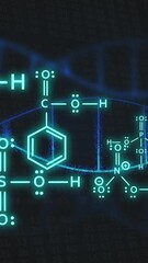 Poster - Animation of chemical equations over dna strands on black background