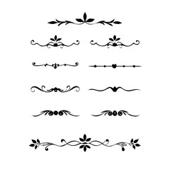 Aufkleber - Text dividers doodle set. Wedding decorative elements. Divider ornament, borders, vintage line separators. Hand drawn vector illustration isolated on white background