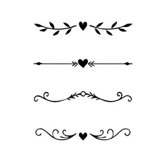 Aufkleber - Text dividers doodle set. Wedding decorative elements. Divider ornament, borders, vintage line separators. Hand drawn vector illustration isolated on white background
