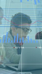 Poster - Financial data over young people working on digital advice.