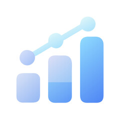 Poster - Vector art of a blue gradient bar graph showing upward growth, isolated on transparent background