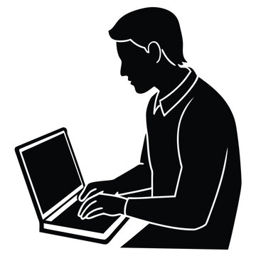 Man Using Laptop: Simple Silhouette Illustration