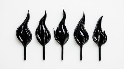 Poster - Five black flame shapes arranged in a row on a white background.