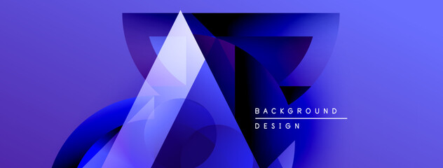 Poster - Abstract geometric shapes, blue gradients, modern design. Background features layered forms, creating dynamic visual effect.