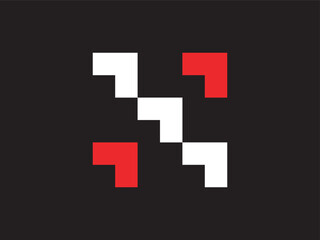Poster - Modern Geometric Pixelated Square Abstract with Red and White on Black Background