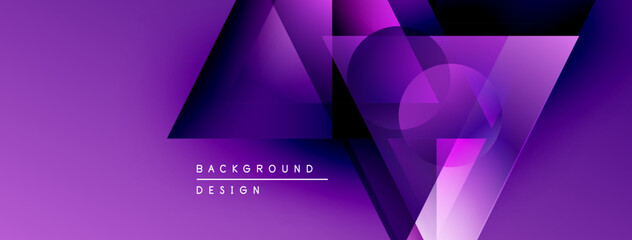 Poster - Abstract purple design features geometric shapes, gradients, overlapping layers. Modern background suitable for digital projects.