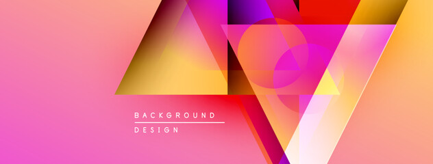 Fototapete - Abstract geometric shapes overlap, creating vibrant pink, orange, purple gradient. Modern design element for backgrounds, presentations.