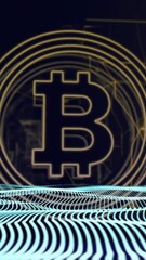 Poster - Bitcoin symbol over digital waves and network connections