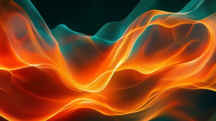 Poster - Abstract swirling orange and teal energy waves on black background.