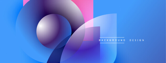 Fototapete - Abstract geometric shapes overlap, creating vibrant blue, purple, pink gradients. Modern design elements suggest dynamic visual experience.