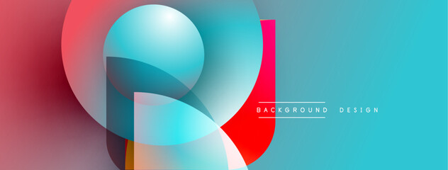 Fototapete - Abstract shapes overlap, creating vibrant color gradients. Blue, red, cyan hues dominate design. Modern aesthetic, clean lines present.