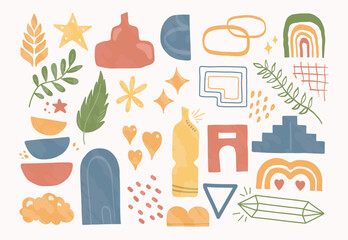 Poster - Colorful Abstract Shapes and Botanical Elements in a Harmonious Composition