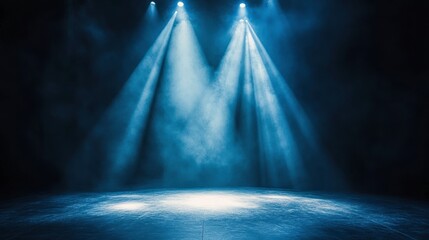 Poster - Three blue spotlights illuminate a smoky stage.