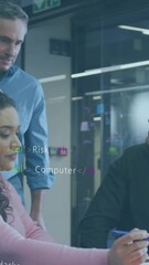 Poster - Animation of financial data processing over diverse business people in office