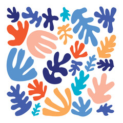 Poster - Abstract Matissestyle leaves in various colors arranged on a white background
