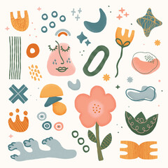 Poster - Collage of abstract geometric and organic shapes in muted pastel tones on a cream background