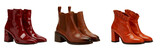 Stylish collection of autumn winter red brown boots high chic on transparent background