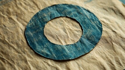 Poster - Close-up of a dark-blue circle cut-out on crumpled brown paper.