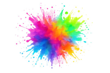 Poster - Vibrant explosion of colorful powder paint creating a dynamic and abstract design on a transparent background