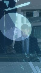 Poster - Animation of financial data processing over businessman using smartphone
