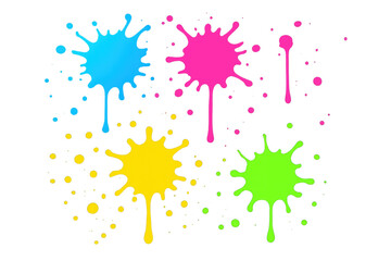 Leinwandbilder - Colorful splatters of blue, pink, yellow, and green paint create a dynamic design on a transparent background, ideal for creative projects