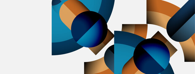 Aufkleber - Abstract geometric shapes overlap, creating dynamic composition. Blue, orange hues dominate white background. Modern design elements present.