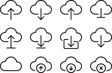 Poster - Cloud Computing and Data Management Icons Set Outline Style for Digital Services and Technology Solutions Vector