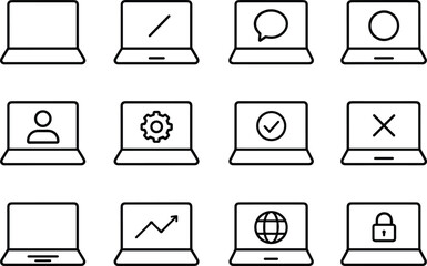 Fototapete - Sleek Laptop Outline Icon for Modern Technology and Design Projects on Transparent Background Vector