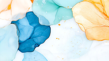 Poster - An abstract illustration featuring colorful fluid shapes in soothing tones of blue and orange, creating a serene visual effect.