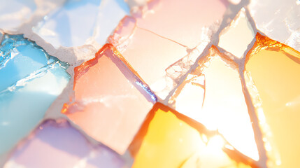 Poster - Close-up of colorful, fragmented glass pieces reflecting light, creating an abstract and vibrant visual texture.