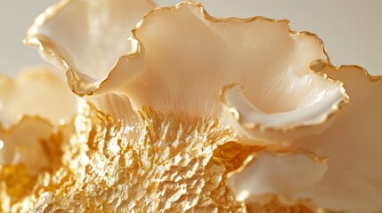 Poster - Close-up of a gold and off-white sculptural object resembling coral or mushrooms.