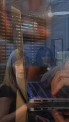 Poster - Animation of data processing over diverse business people talking