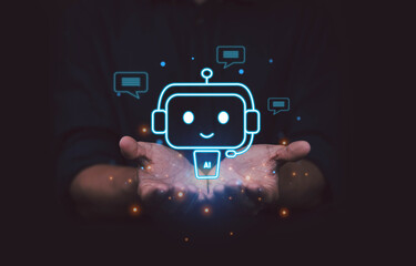 Fototapete - Using AI chat in search and giving to help in business has technology, to create computer concepts with robots as new digital software	
