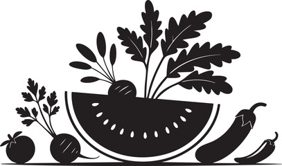 Poster - A Striking Silhouette of Vegetables in a Bowl on a Transparent Background, Showcasing the Beauty and Diversity of Fresh Produce in a Simple, Elegant Design