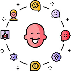 Poster - Digital Communication Network with Happy User Icon and Social Interaction Symbols