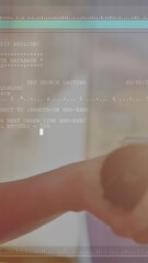 Poster - Animation of lines and data processing over hands of caucasian woman using payment terminal