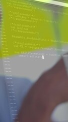 Poster - Animation of lines and data processing over hands of caucasian woman using smartphone