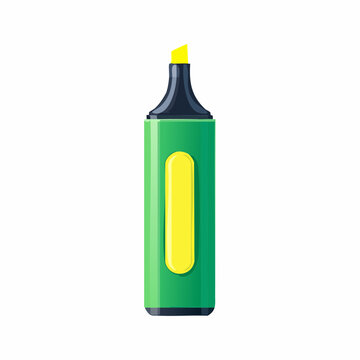 Vibrant Highlighter Pen: A close-up studio shot of a brightly colored highlighter pen, meticulously rendered in a flat illustration style. Evoking a sense of clarity and highlighting.