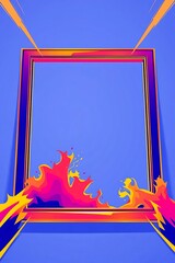 Poster - Abstract Rectangular Frame with Vibrant Flames and Lightning Bolts Design