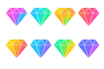 Poster - Vibrant geometric diamonds featuring translucent gradient patterns, positioned symmetrically against transparent backdrop