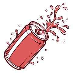 Dynamic Red Soda Can With Exploding Liquid Splash and Bubbles Artwork