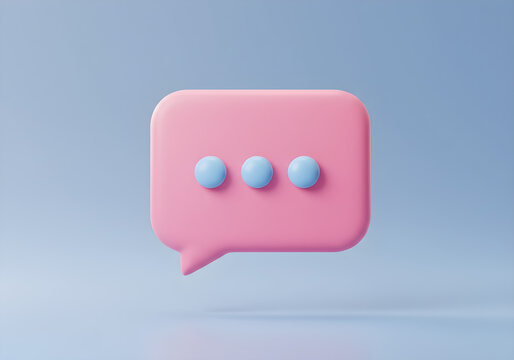 Pink Speech Bubble with Ellipsis | 3D Rendered Communication Icon for Social Media, Messaging Apps, and Web Design