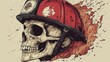 © AudaX - Sketch of skull in firefighter helmet with flames.