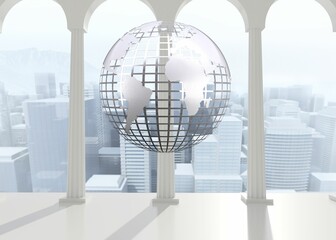 Poster - Silver globe floating in room