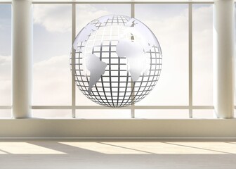 Poster - Silver globe floating in room