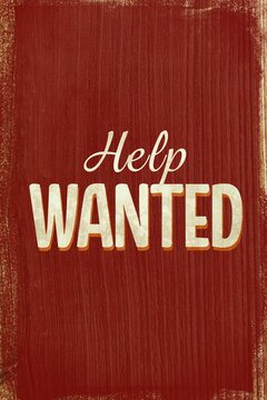 Help wanted text against wooden brown background
