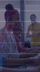 Poster - Animation of financial data processing over diverse business people