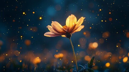 Poster - Illuminated cosmos flower at night with bokeh lights.