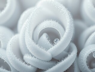 Poster - White abstract spirals with tiny water droplets in a macro view